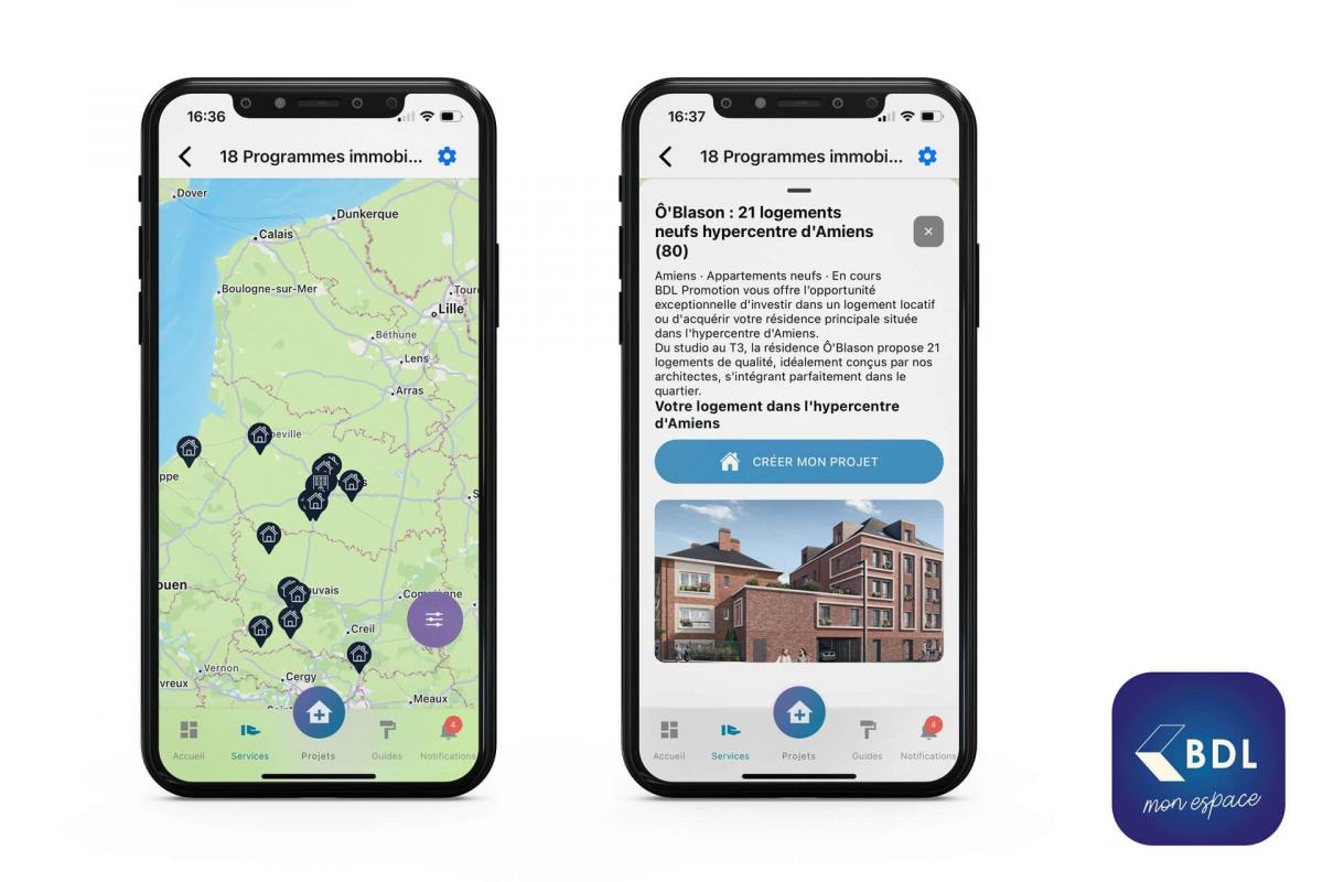 Programmes immobiliers sur l'appli Espace Projet BDL