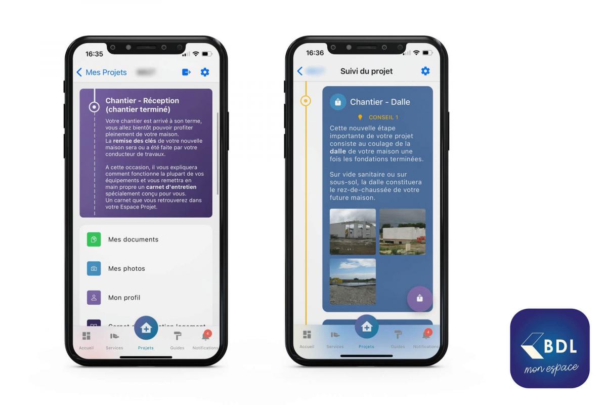 Projet complet dans l'appli mobile Espace Projet BDL