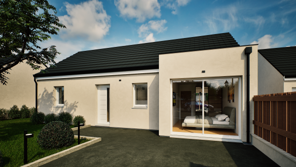 Autre vue facade avant maison individuelle de plain pied évolutive FLEX HOME 2.4 (chambre + salle) Groupe BDL