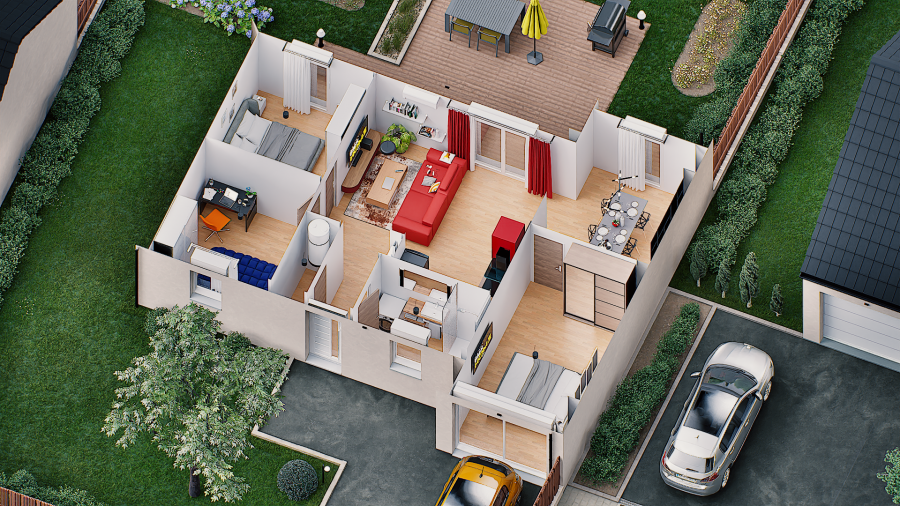 Autre vue interieure maison individuelle de plain pied évolutive FLEX HOME 2.4 (chambre + salle) Groupe BDL